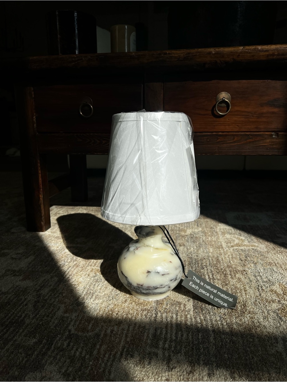 Cream and Black Marble Table Lamp with White top